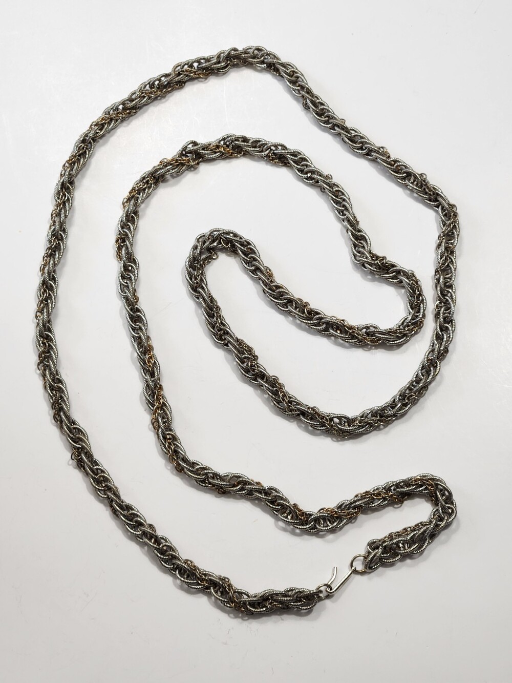 Vtg 1960s Signed Japan 48" Two Tone Spiral Rope Chain Necklace Chunky Twist